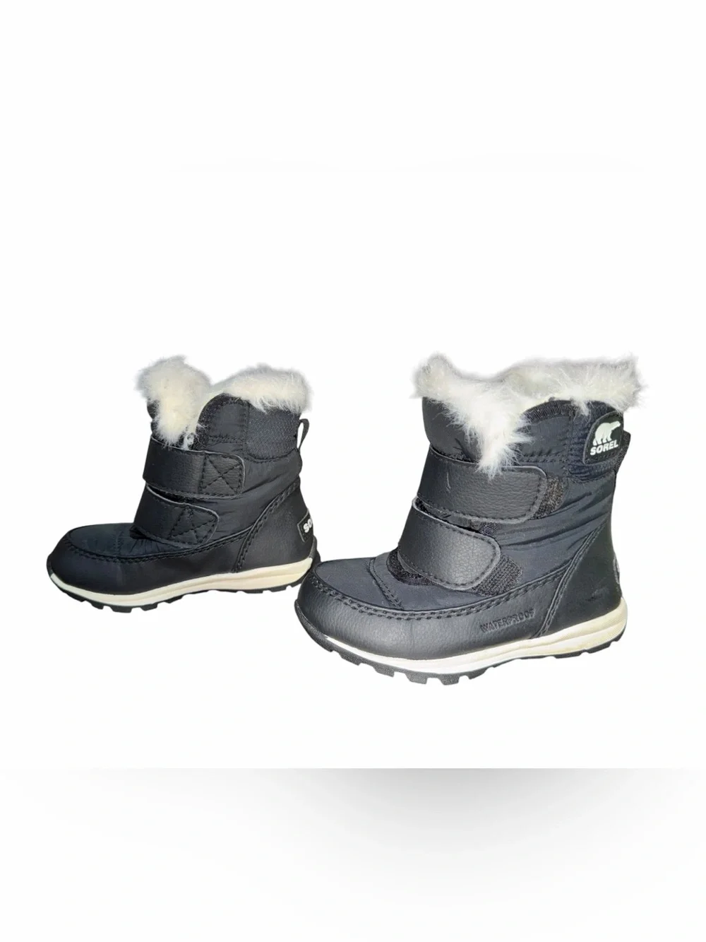 SOREL Kids Whitney II Strap Waterproof Winter Snow Boots, black faux fur, 7c